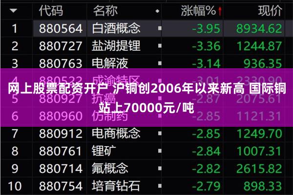 网上股票配资开户 沪铜创2006年以来新高 国际铜站上70000元/吨